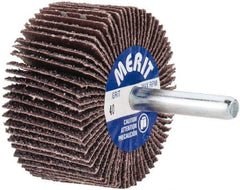 Merit Abrasives - 2" Diam x 1" Face Width, Coarse Aluminum Oxide Coated Mounted Flap Wheel - 1/4" Shank Mount, 40 Grit, Cloth Backing, 25,000 Max RPM - Apex Tool & Supply