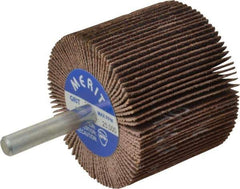 Merit Abrasives - 2" Diam x 1-1/2" Face Width, Medium Ceramic Alumina Coated Mounted Flap Wheel - 1/4" Shank Mount, 80 Grit, Cloth Backing, 25,000 Max RPM - Apex Tool & Supply