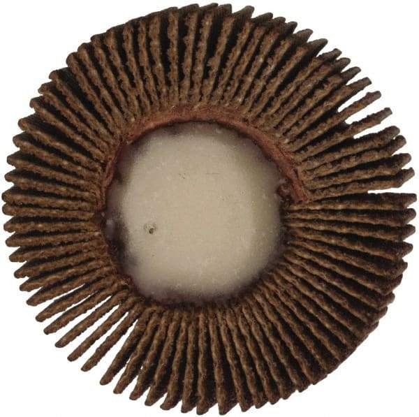 Merit Abrasives - 1-3/16" Diam x 1/4" Face Width, Fine Aluminum Oxide Coated Mounted Flap Wheel - 1/4" Shank Mount, 120 Grit, Cloth Backing, 25,000 Max RPM - Apex Tool & Supply