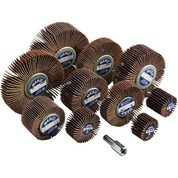 Merit Abrasives - 10 Piece Flap Wheel Kit - 1 & 3" Wheel, 1/4-20 Shank - Apex Tool & Supply