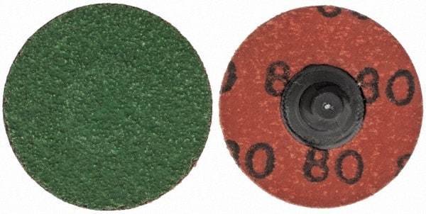 Merit Abrasives - 1-1/2" Disc Diam, 80 Grit, Zirconia Alumina Quick Change Disc - Type R Attaching System, Coated, Blue, Medium Grade, 30,000 RPM - Apex Tool & Supply