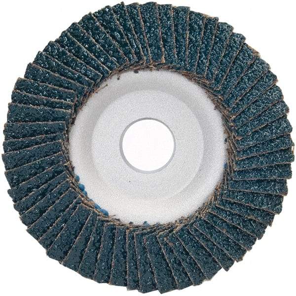 Merit Abrasives - 36 Grit, 4-1/2" Disc Diam, 7/8" Center Hole, Type 29 Zirconia Alumina Flap Disc - 13,300 Max RPM, Aluminum Backing, Arbor Attaching System, Coated - Apex Tool & Supply
