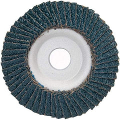 Merit Abrasives - 36 Grit, 4-1/2" Disc Diam, 7/8" Center Hole, Type 29 Zirconia Alumina Flap Disc - 13,300 Max RPM, Aluminum Backing, Arbor Attaching System, Coated - Apex Tool & Supply