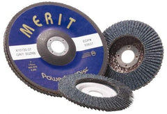 Merit Abrasives - 120 Grit, 5" Disc Diam, 7/8" Center Hole, Type 29 Zirconia Alumina Flap Disc - 12,000 Max RPM, Fiberglass Backing, Arbor Attaching System, Coated - Apex Tool & Supply