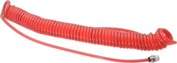PRO-SOURCE - 0.16 ID, 1/4 Thread, 20' Long, Red Polyurethane Coiled & Self Storing Hose - 125 Max psi, Male Swivel x Male Swivel - Apex Tool & Supply