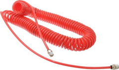 PRO-SOURCE - 0.16 ID, 1/4 Thread, 30' Long, Red Polyurethane Coiled & Self Storing Hose - 125 Max psi, Male Swivel x Male Swivel - Apex Tool & Supply