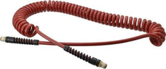 PRO-SOURCE - 1/4" ID, 1/4 Thread, 20' Long, Red Polyurethane Coiled & Self Storing Hose - 220 Max psi, Male Swivel x Male Swivel - Apex Tool & Supply