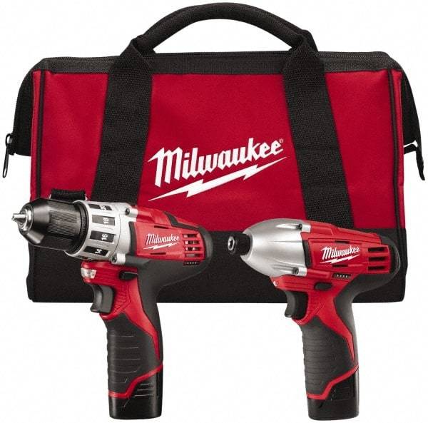 Milwaukee Tool - 12 Volt Cordless Tool Combination Kit - Includes 1/4" Hex Impact Driver & 3/8" Drill/Driver, 2 Lithium-Ion Batteries Included - Apex Tool & Supply