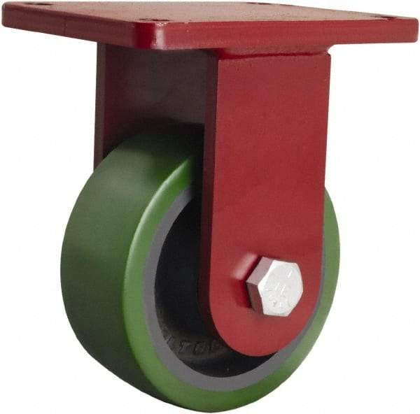 Hamilton - 6" Diam x 2-1/2" Wide x 8-1/2" OAH Top Plate Mount Rigid Caster - Polyurethane Mold onto Cast Iron Center, 1,600 Lb Capacity, Sealed Precision Ball Bearing, 5-1/2 x 7-1/2" Plate - Apex Tool & Supply