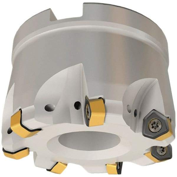 Iscar - 6 Inserts, 3.15" Cutter Diam, 0.079" Max Depth of Cut, Indexable High-Feed Face Mill - 1.26" Arbor Hole Diam, 0.567" Keyway Width, 2.165" High, FF FWX-08 Toolholder, H600 WXCU 08 Inserts, Series Helido - Apex Tool & Supply