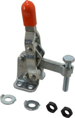 Lapeer - 200 Lb Holding Capacity, Vertical Handle, Manual Hold Down Toggle Clamp - 64° Handle Movement, 110° Bar Opening, Solid Bar, Flanged Base, Carbon Steel - Apex Tool & Supply