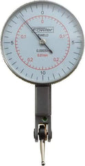 Fowler - 0.02 Inch Range, 0.0005 Inch Dial Graduation, Horizontal Dial Test Indicator - 1-1/2 Inch White Dial, 0-0.25-0; 0-10-0 Dial Reading - Apex Tool & Supply