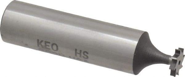 Keo - 5/16" Diam x 1/16" Face Width, High Speed Steel, 8 Teeth, Shank Connection Woodruff Keyseat Cutter - Uncoated, 2-1/16" OAL x 1/2" Shank, Straight Teeth, ANSI 202-1/2, Old Standard 206 - Apex Tool & Supply