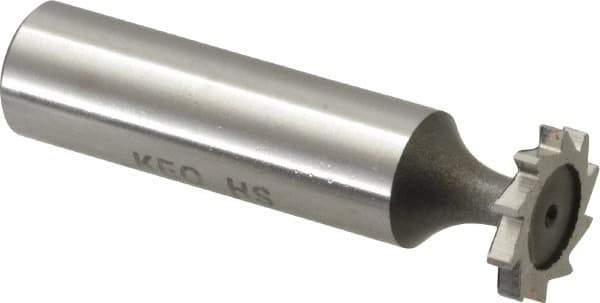 Keo - 5/8" Diam x 3/32" Face Width, High Speed Steel, 10 Teeth, Shank Connection Woodruff Keyseat Cutter - Uncoated, 2-3/32" OAL x 1/2" Shank, Straight Teeth, ANSI 305, Old Standard 3 - Apex Tool & Supply