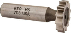 Keo - 1" Diam x 7/32" Face Width, High Speed Steel, 12 Teeth, Shank Connection Woodruff Keyseat Cutter - Uncoated, 2-7/32" OAL x 1/2" Shank, Straight Teeth, ANSI 708, Old Standard 14 - Apex Tool & Supply