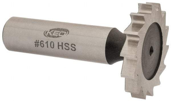 Keo - 1-1/4" Diam x 3/16" Face Width, High Speed Steel, 14 Teeth, Shank Connection Woodruff Keyseat Cutter - Uncoated, 2-3/16" OAL x 1/2" Shank, Straight Teeth, ANSI 610, Old Standard 19 - Apex Tool & Supply