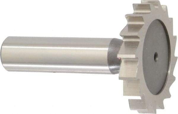 Keo - 1-1/2" Diam x 1/4" Face Width, High Speed Steel, 16 Teeth, Shank Connection Woodruff Keyseat Cutter - Uncoated, 2-1/4" OAL x 1/2" Shank, Straight Teeth, ANSI 812, Old Standard 24 - Apex Tool & Supply