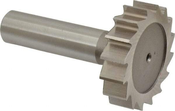Keo - 1-1/2" Diam x 3/8" Face Width, High Speed Steel, 16 Teeth, Shank Connection Woodruff Keyseat Cutter - Uncoated, 2-3/8" OAL x 1/2" Shank, Straight Teeth, ANSI 1212, Old Standard G - Apex Tool & Supply