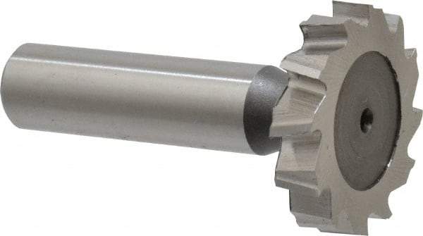 Keo - 1-1/4" Diam x 1/4" Face Width, High Speed Steel, 12 Teeth, Shank Connection Woodruff Keyseat Cutter - Uncoated, 2-1/4" OAL x 1/2" Shank, Staggered Teeth, ANSI 810, Old Standard 21 - Apex Tool & Supply