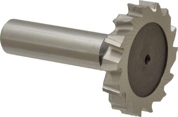 Keo - 1-1/2" Diam x 1/4" Face Width, High Speed Steel, 14 Teeth, Shank Connection Woodruff Keyseat Cutter - Uncoated, 2-1/4" OAL x 1/2" Shank, Staggered Teeth, ANSI 812, Old Standard 24 - Apex Tool & Supply