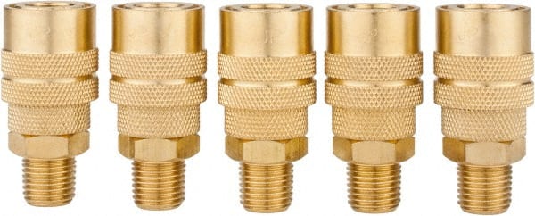 Value Collection - 5 Piece 1/4" Body 1/4 NPT 145 psi Brass Industrial Pneumatic Coupling Plug Set - Apex Tool & Supply