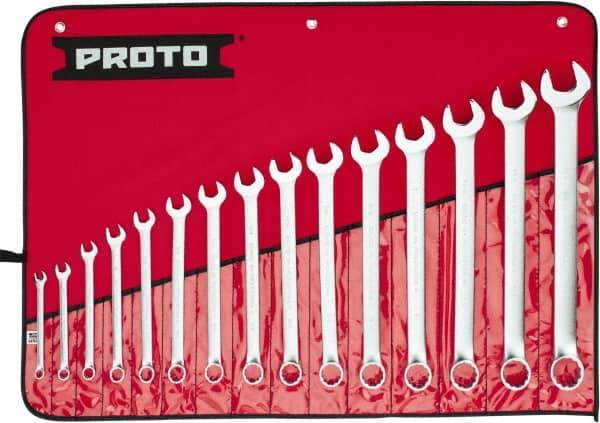 Proto - 15 Piece, 5/16 to 1-1/4", Combination Wrench Set - Inch System of Measurement, Satin Finish, Comes in Nylon Roll - Apex Tool & Supply
