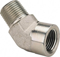 Parker - 1/2 Male Thread x 1/2 Female Thread, Zinc Plated Steel Industrial Pipe 45° Street Elbow - MNPTF x FNPTF, 3,000 psi - Apex Tool & Supply
