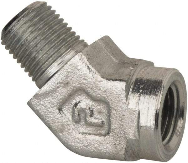 Parker - 1/4 Male Thread x 1/4 Female Thread, Zinc Plated Steel Industrial Pipe 45° Street Elbow - MNPTF x FNPTF, 5,000 psi - Apex Tool & Supply