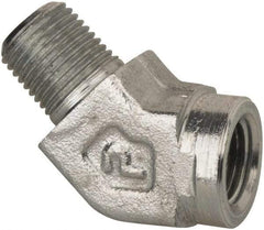 Parker - 1/4 Male Thread x 1/4 Female Thread, Zinc Plated Steel Industrial Pipe 45° Street Elbow - MNPTF x FNPTF, 5,000 psi - Apex Tool & Supply