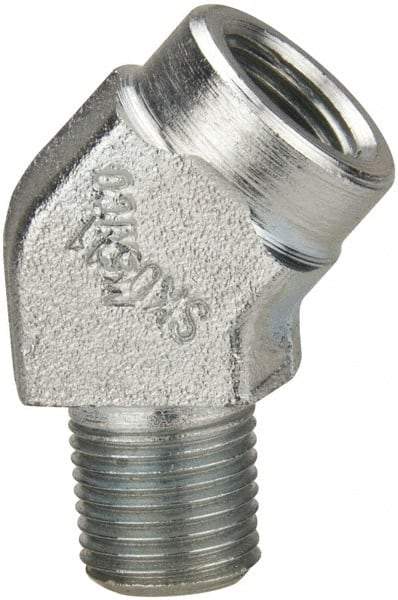 Parker - 1/8 Male Thread x 1/8 Female Thread, Zinc Plated Steel Industrial Pipe 45° Street Elbow - MNPTF x FNPTF, 5,000 psi - Apex Tool & Supply