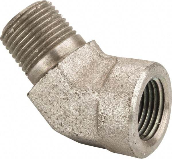 Parker - 3/8 Male Thread x 3/8 Female Thread, Zinc Plated Steel Industrial Pipe 45° Street Elbow - MNPTF x FNPTF, 4,500 psi - Apex Tool & Supply