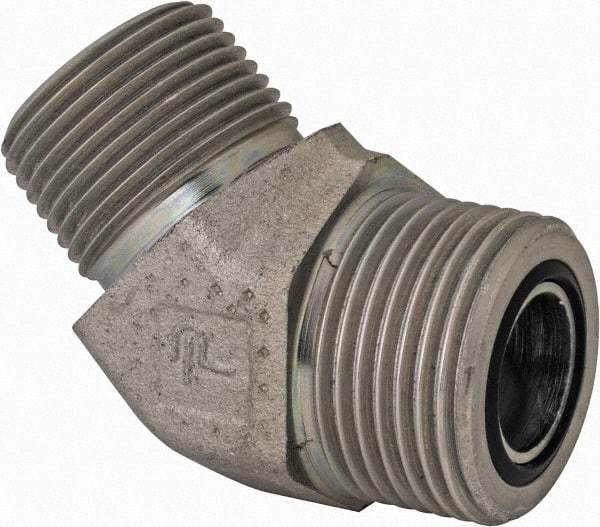 Parker - 3/4" OD, Steel Zinc Plated Male 45° Elbow - 4,000 Max Working psi, O-Ring Face Seal/NPTF Ends - Apex Tool & Supply