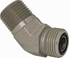 Parker - 1/2" OD, Steel Zinc Plated Male 45° Elbow - 6,000 Max Working psi, O-Ring Face Seal/NPTF Ends - Apex Tool & Supply