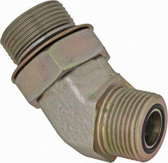 Parker - 3/4" OD, Steel Zinc Plated Male 45° Elbow - 5,500 Max Working psi, O-Ring Face Seal/SAE-ORB Ends - Apex Tool & Supply