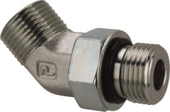 Parker - 1/2" OD, Steel Zinc Plated Male 45° Elbow - 6,000 Max Working psi, O-Ring Face Seal/SAE-ORB Ends - Apex Tool & Supply