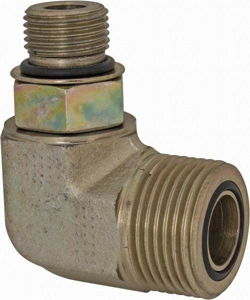 Parker - 1/2" OD, Steel Zinc Plated Male Elbow - 6,000 Max Working psi, O-Ring Face Seal/SAE-ORB Ends - Apex Tool & Supply