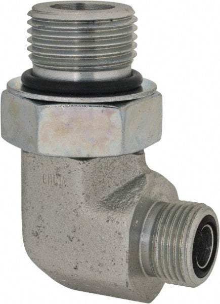 Parker - 1/2" OD, Steel Zinc Plated Male Elbow - 6,000 Max Working psi, O-Ring Face Seal/SAE-ORB Ends - Apex Tool & Supply