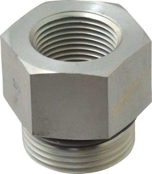 Parker - 1-5/16 - 12 Male Thread x 3/4 Female Thread, Zinc Plated Steel Industrial Pipe Adapter - Male Straight Thread O-Ring x Female NPTF, 4,000 psi - Apex Tool & Supply
