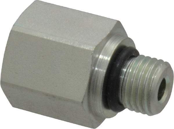 Parker - 7/16-20 Male Thread x 1/4 Female Thread, Zinc Plated Steel Industrial Pipe Adapter - Male Straight Thread O-Ring x Female NPTF, 6,000 psi - Apex Tool & Supply