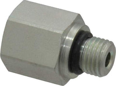 Parker - 7/16-20 Male Thread x 1/4 Female Thread, Zinc Plated Steel Industrial Pipe Adapter - Male Straight Thread O-Ring x Female NPTF, 6,000 psi - Apex Tool & Supply