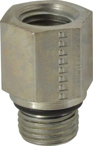 Parker - 9/16-18 Male Thread x 1/4 Female Thread, Zinc Plated Steel Industrial Pipe Adapter - Male Straight Thread O-Ring x Female NPTF, 6,000 psi - Apex Tool & Supply
