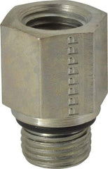 Parker - 9/16-18 Male Thread x 1/4 Female Thread, Zinc Plated Steel Industrial Pipe Adapter - Male Straight Thread O-Ring x Female NPTF, 6,000 psi - Apex Tool & Supply
