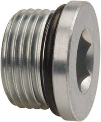 Parker - 1-1/16 - 12 Male Thread, Zinc Plated Steel Industrial Pipe Hex Socket Plug - Male Straight Thread O-Ring, 6,000 psi - Apex Tool & Supply