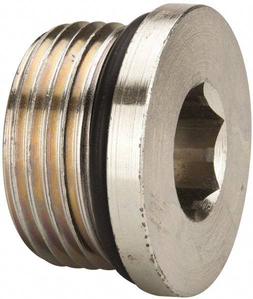 Parker - 1-3/16 - 12 Male Thread, Zinc Plated Steel Industrial Pipe Hex Socket Plug - Male Straight Thread O-Ring, 5,500 psi - Apex Tool & Supply