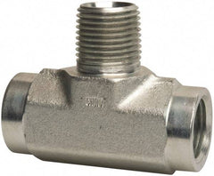 Parker - 1/2 Male Thread x 1/2 Female Thread, Zinc Plated Steel Industrial Pipe Male Branch Tee - MNPTF x FNPTF, 3,000 psi - Apex Tool & Supply