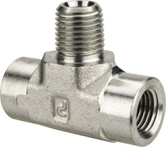 Parker - 1/4 Male Thread x 1/4 Female Thread, Zinc Plated Steel Industrial Pipe Male Branch Tee - MNPTF x FNPTF, 5,000 psi - Apex Tool & Supply