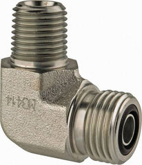Parker - 3/8" OD, Steel Zinc Plated Male Elbow - 6,000 Max Working psi, O-Ring Face Seal/NPTF Ends - Apex Tool & Supply