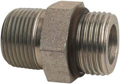 Parker - 1-1/16 - 12 x 3/4 Male Thread, Zinc Plated Steel Industrial Pipe Adapter - Male Straight Thread O-Ring x Male NPTF, 5,000 psi - Apex Tool & Supply