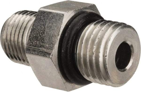 Parker - 7/16-20 x 1/8 Male Thread, Zinc Plated Steel Industrial Pipe Adapter - Male Straight Thread O-Ring x Male NPTF, 6,000 psi - Apex Tool & Supply