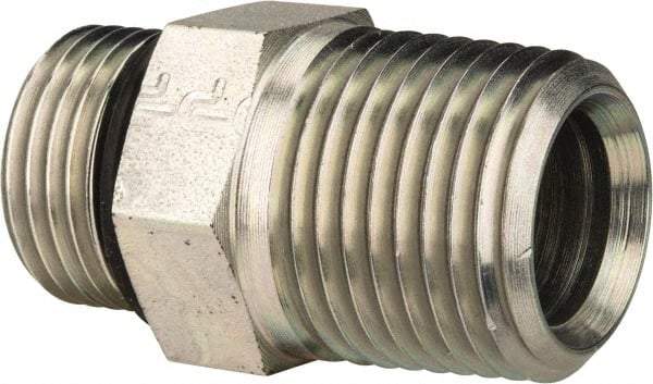 Parker - 3/4-16 x 1/2 Male Thread, Zinc Plated Steel Industrial Pipe Adapter - Male Straight Thread O-Ring x Male NPTF, 6,000 psi - Apex Tool & Supply